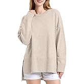 ZANZEA Women's Fall Sweaters 2025 Oversized Loose Long Sleeve Crew Neck Side Slit Dressy Knit Casual Pullover Tops