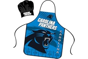 Mojo Licensing Carolina Panthers Apron Chef Hat Set Full Color Universal Size Tie Back Grilling Tailgate BBQ Cooking Host