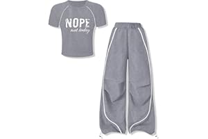 Voxikidio Size 7-14 Years Girl Summer Clothes 2 Piece Outfits Letter Print Fitted Top Wide Leg Pants Spring Casual Sets