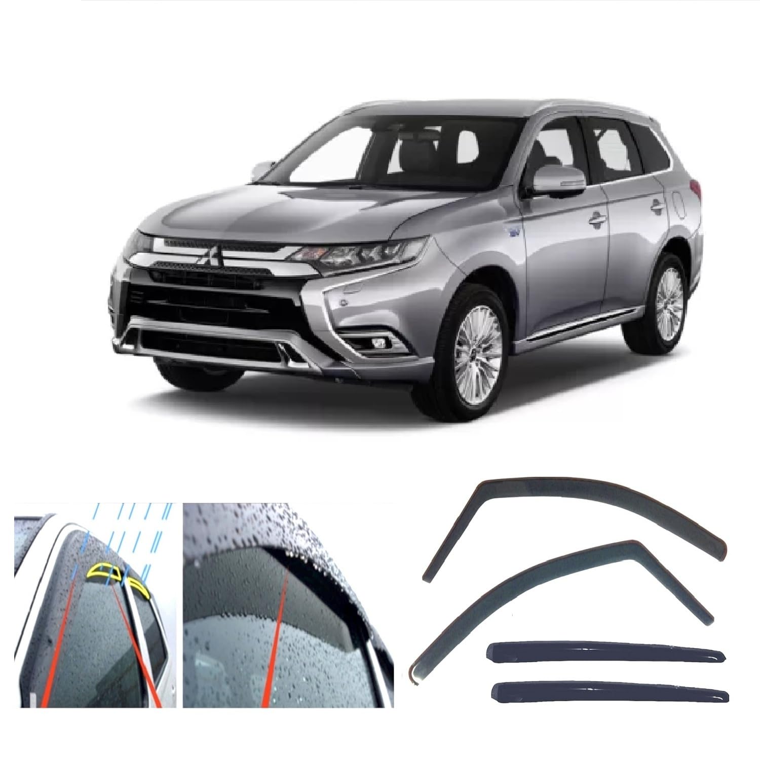 AC WOW 4x Wind Deflectors compatible with Mitsubishi OUTLANDER PHEV 2012 2013 2014 2015 2016 2017 2018 2019 2020 2021 2022 2023 2024