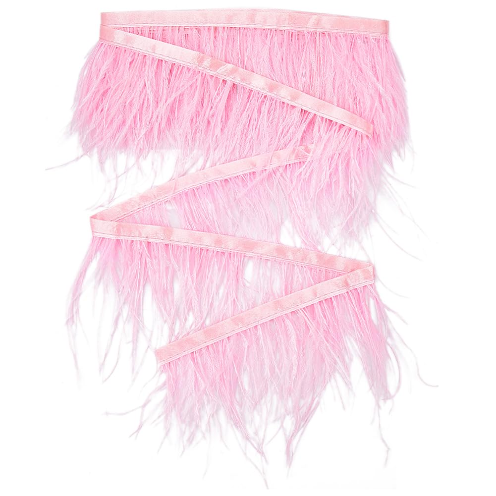 GORGECRAFT 3m Ostrich Feather Trim Fringe Craft 13cm Plumes Feathers with Satin Ribbon Tape Ornament Accessories for DIY Dress Sewing Clothes Accessories Costumes Decoration, Pink