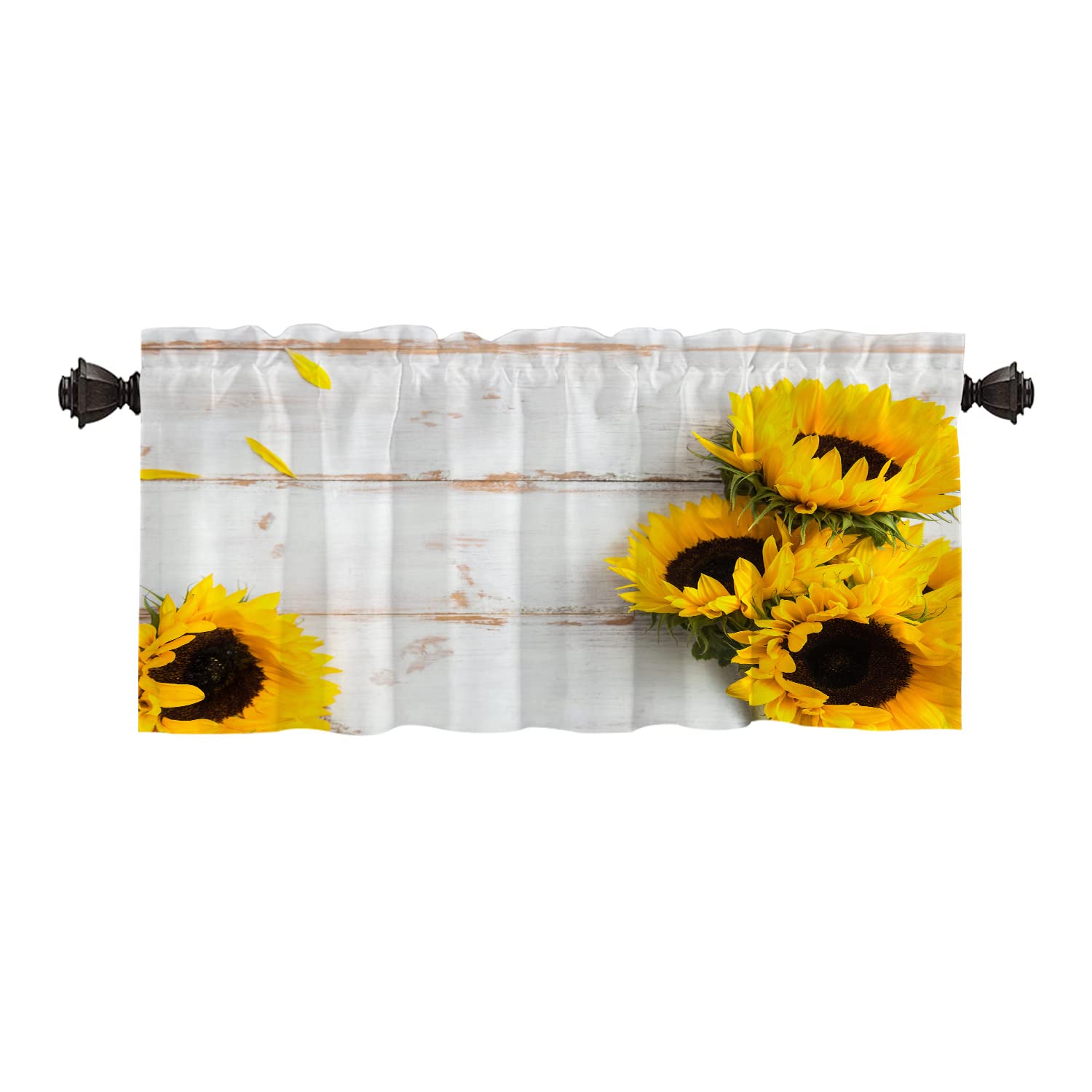 Batmerry White Yellow Sunflower Kitchen Valances
