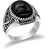 Solid 925 Sterling Silver Men's Vintage Rings Black Onyx Stone Rings Thai Silver Men's Turkish Punk Style Jewelry