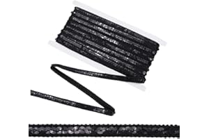 CABODYALS Black Sequin Bead Fabric Trim Flat Sequins Beaded Strip Woven Gimp Braided Trimming Metallic Glitter Polyester Ribbon Bulk for Sewing Making Dresses Clothes Crafts Choker Home Decor DIY