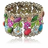 VTG Flower Bronze Resin CZ Rhinestone Drop Hollowed Bracelet Bangle