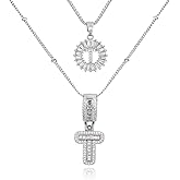 MEIITRUE Initial Letter Necklace for Women 14k White Gold Silver Plated Dainty Necklaces Trendy Chunky Custom Layered Necklace Set Personalized Round Circle Zirconia A-Z Letter Chain Pendant Jewelry Gift