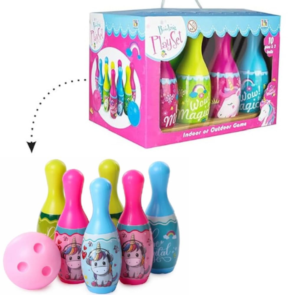 Humming Bird Toys Bowling Game Toy for Kids Set of 6 Large Pins & 1 Ball Toys Bowling Alley Set Premium Sports Learning Toys Multicolor 4