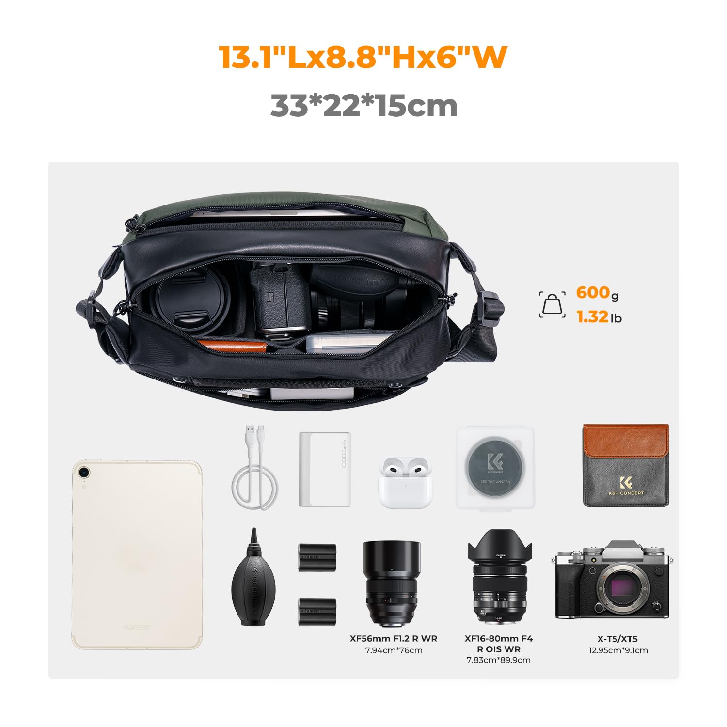 K&F Concept 2 in 1 Sling Bag Everyday Shoulder Bag & Multifunction Photography Crossbody Camera DSLR Backpack Portable Bag