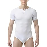CutiePlusU Men's Short Sleeve Onesie Cotton Button Crotch Bodysuits Adult Snaps Crotch Onesies