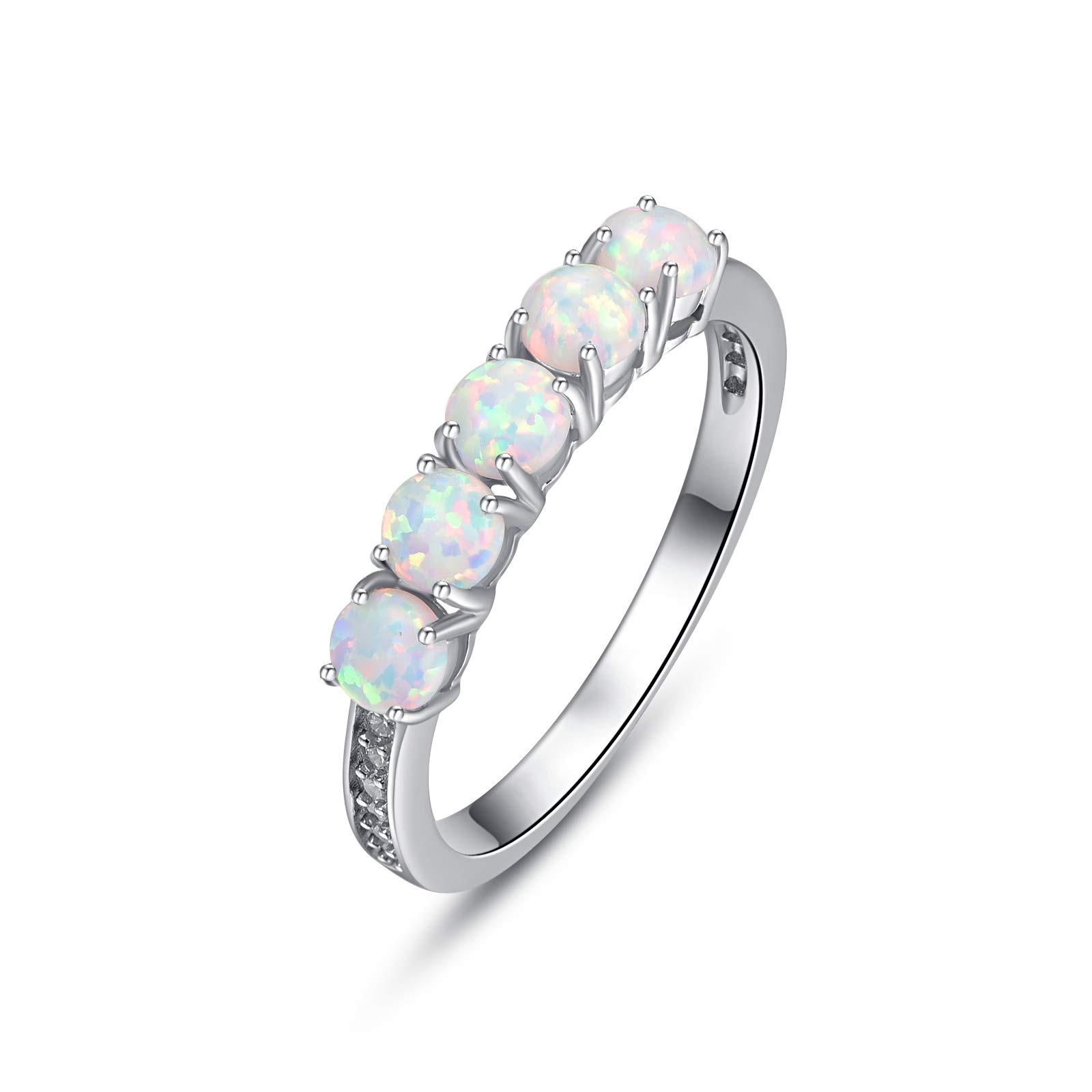 Band Rings for Womens Stackable Opal Ring for Ladies Sterling Silver Ring Anniversary Christmas Gifts (opal band ring, Q)