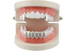 Psivika Gold Plated Shiny Hip Hop Teeth Grillz Caps Iced Out CZ Top and Bottom Vampire Fangs Grillz for Men and Women