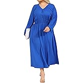 EDITCOZY Women Plus Size Wedding Guest Maxi Dresses Curvy Casual Long Sleeve V Neck Flowy Fall Long Dress
