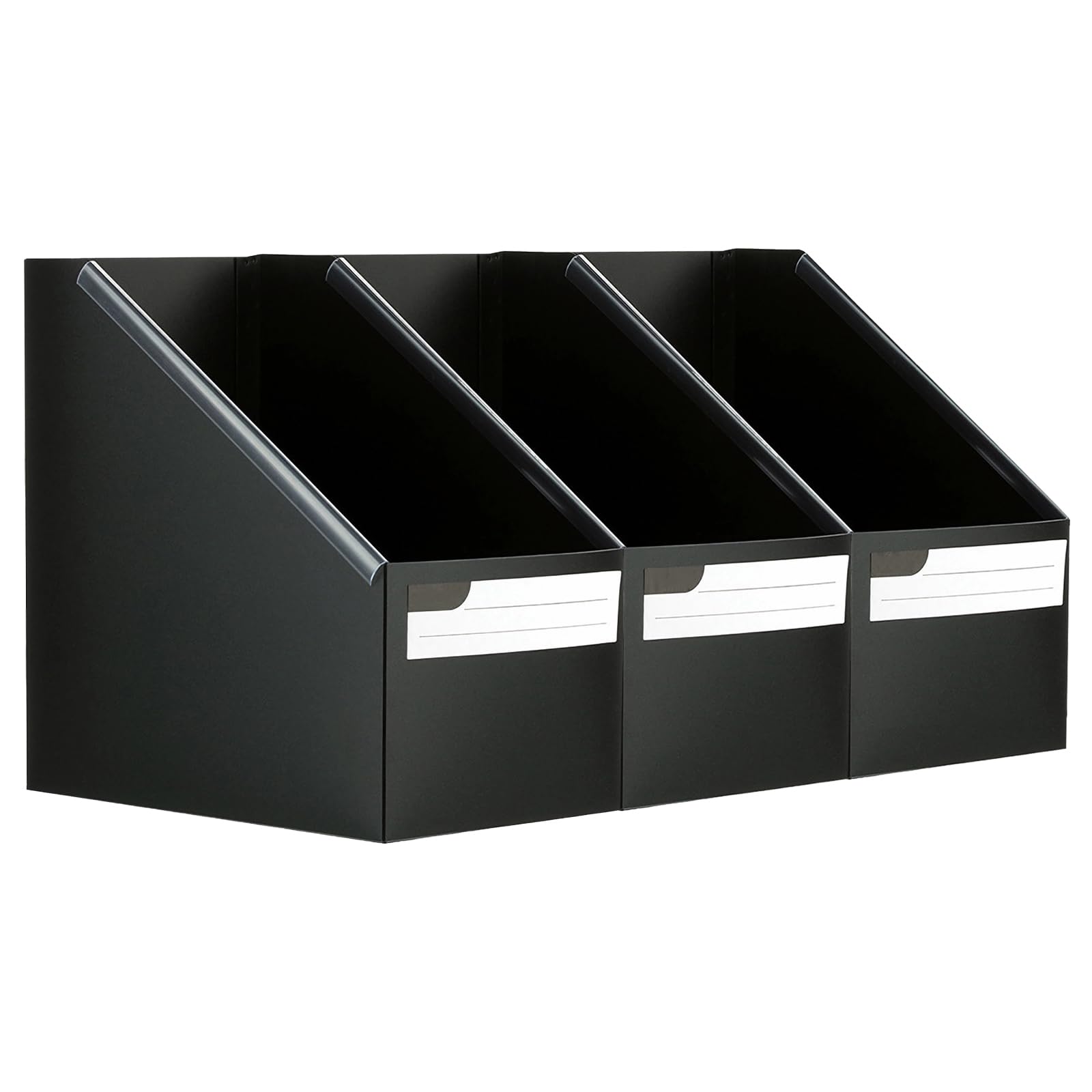 Marte Vanci Magazine File Holder, 3 Pack Plastic Magazine Rack with Labels Foldable A4 File Folder Holders Document Organiser for Office Home Desk Shelf Paper Book Storage Organisation Black