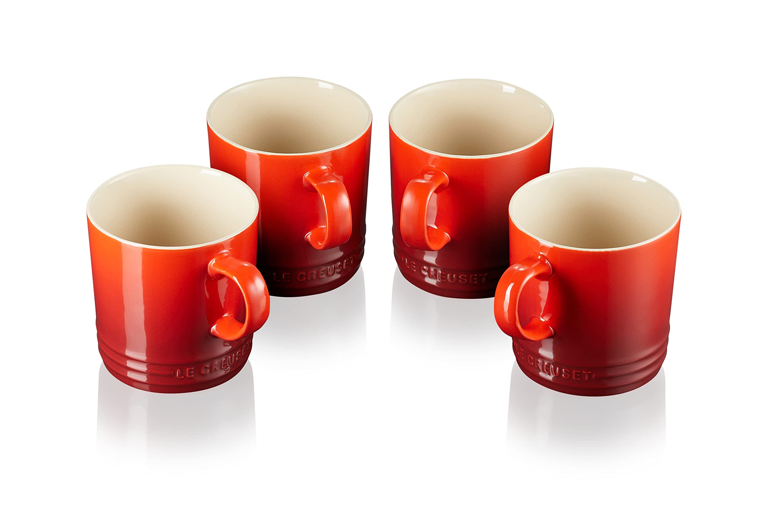 LE CREUSET Stoneware Mugs, Set of 4, 350 ml Each, Cerise, 4 Count (Pack of 1)