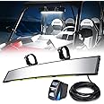 Xprite 17.5" UTV Rear View Center Mirror w/Interior Lights and Rocker Switch, Aluminum Curved Rearview Mirrors fits 1.75"-2" Mount for Polaris RZR Can-Am X3 Kawasaki Yamaha, Patent Design