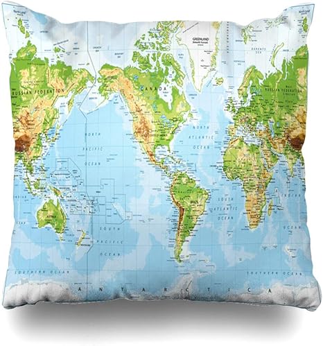 Amazon Co Jp Ahawoso クッションカバー 正方形 18 X 18インチ オーストラリア産 グリーン 太平洋 物理世界地図 アメリカ 中心に地図 浴室 ブルー オーシャン ジッパー付き クッションカバー ホームデコレーション 枕カバー ホーム キッチン
