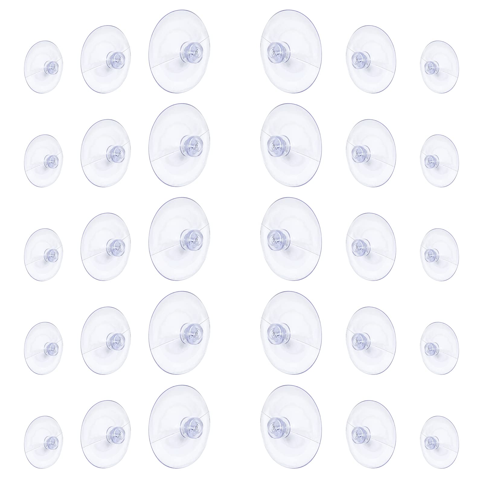 Whaline 30 Packs Suction Cup Plastic Sucker Pads Without Hooks, Clear, 3 Size, 45 mm, 30 mm, 20 mm