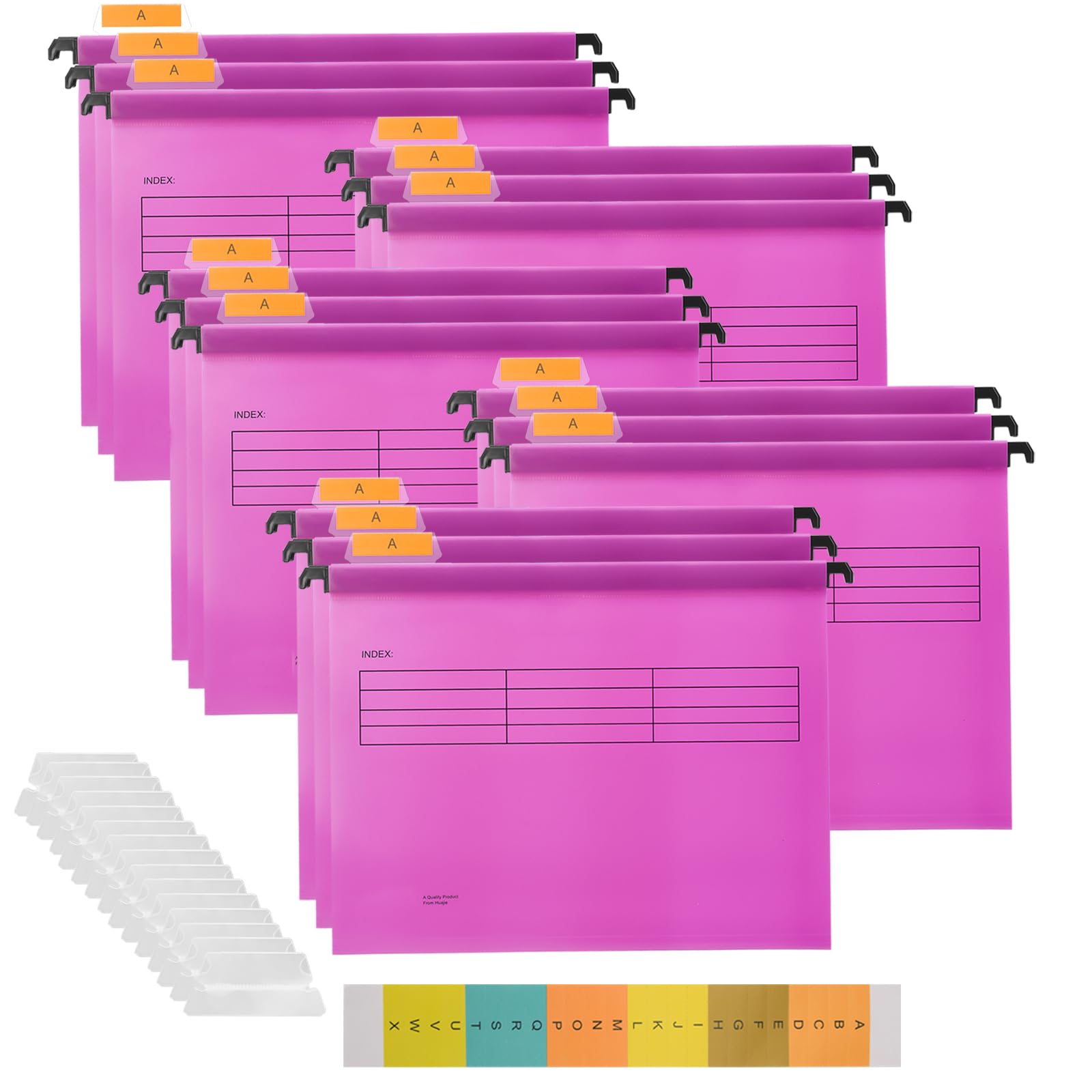 Hiziwimi A4 Suspension Files, 15Pcs PP Pink Filing Cabinet Files with Tabs and Inserts, Filing Cabinet Hanging File for Office School Desktop File Storage, File Classification File Folder (Pink) — image 1