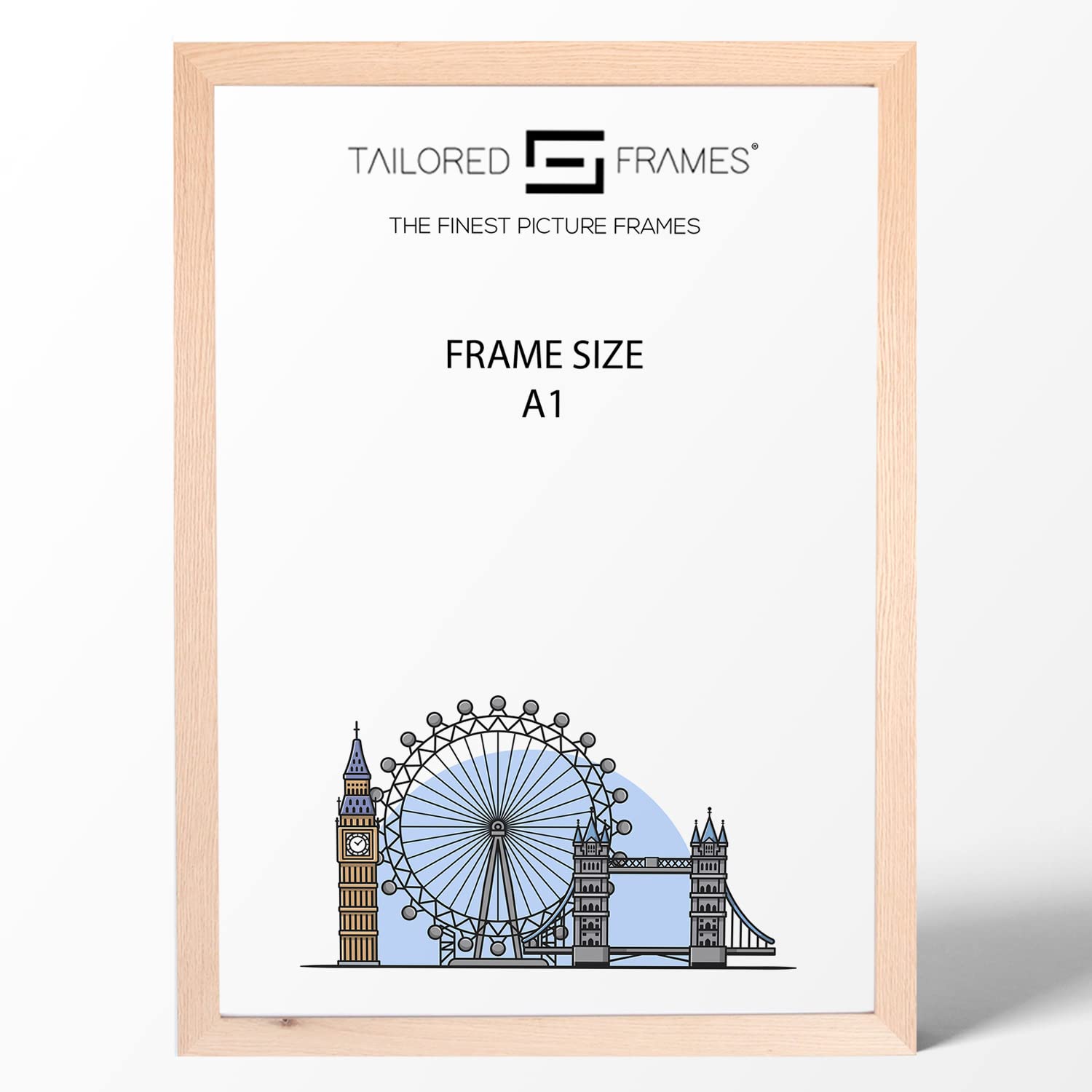 Tailored Frames Natural Oak Wood A1 Single Picture Frames | Wall Hanging Type | Photo Frame Without Mount