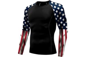 color cosplayer Jiu Jitsu Men American Flag UPF 50+ Sun Protection Printed Rash Guard Long Sleeve Swim Shirts