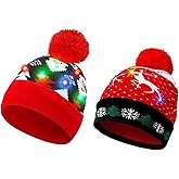 Liecho 2 Pack LED Light Up Hat Beanie Knit Cap, Unisex Winter Snow Hat Sweater Ugly Holiday Party Beanie Cap,with 6 Colorful Lights LED