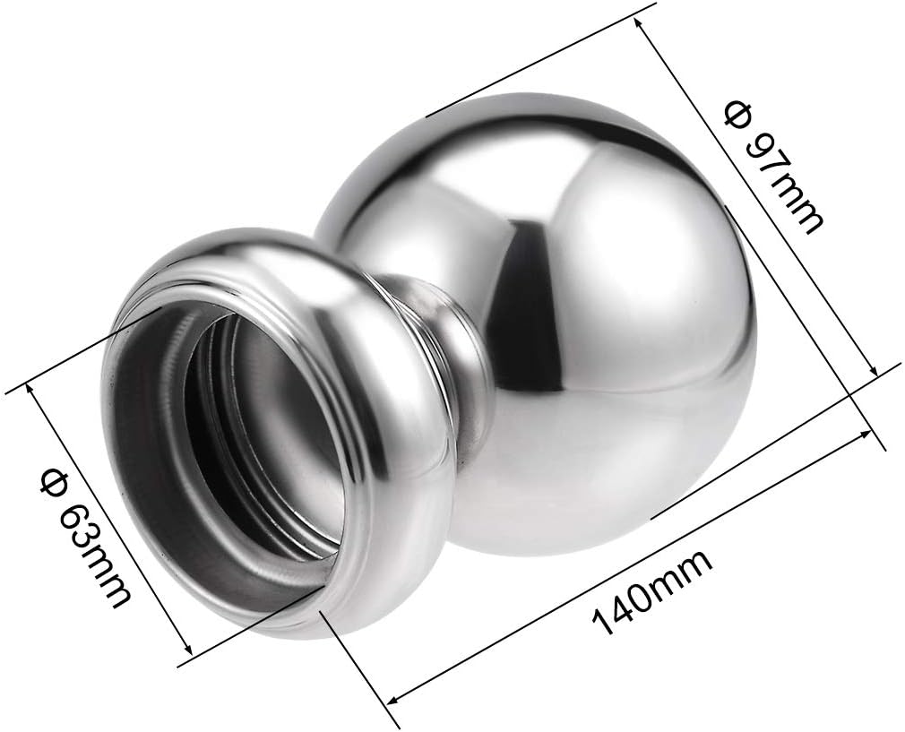 sourcing map 97mm Dia 201 Stainless Steel Hollow Cap Ball Spheres w Base for Handrail Stair Newel Post Silver Tone - Image 3