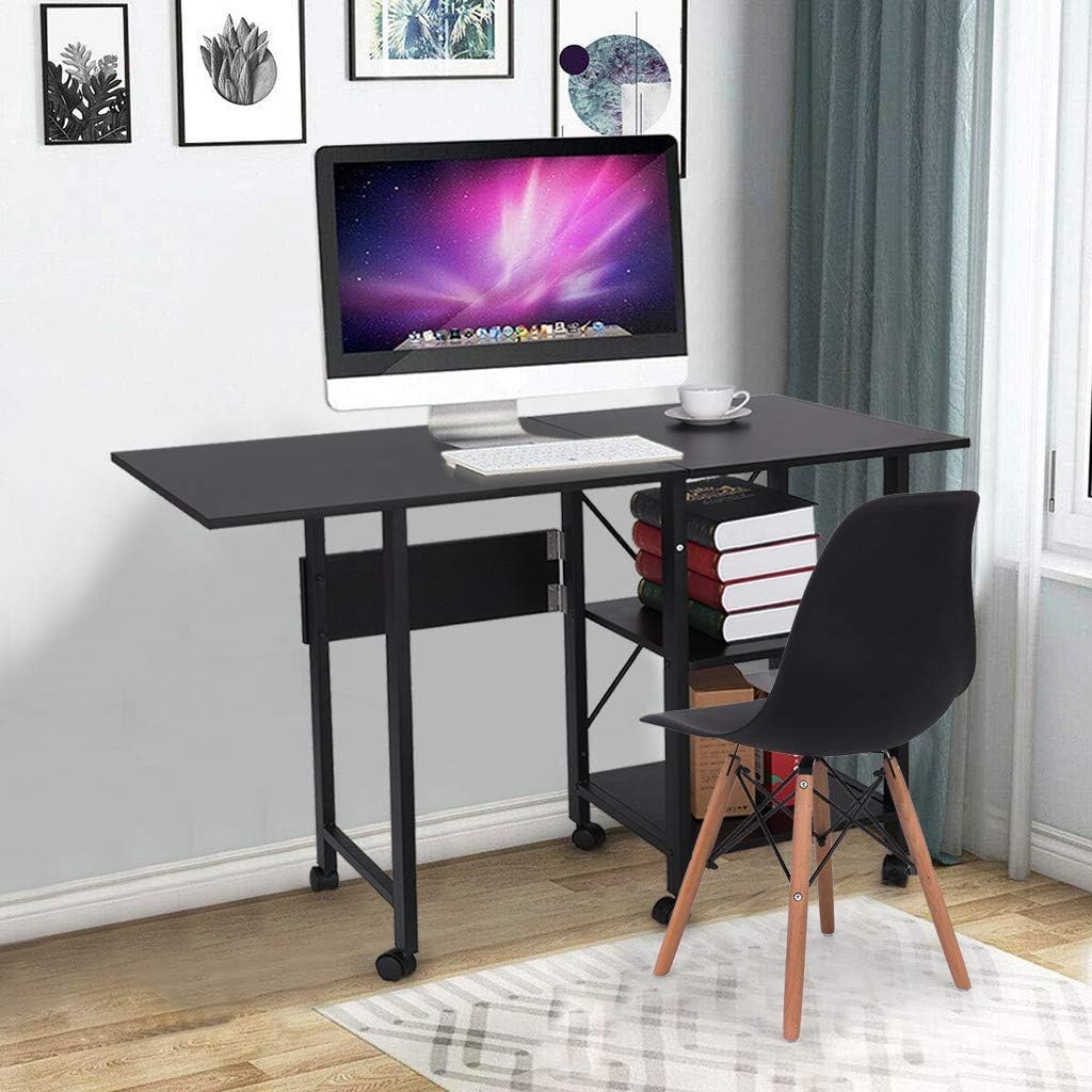 Foldable Computer Desk, Home Office Computer Table with 2