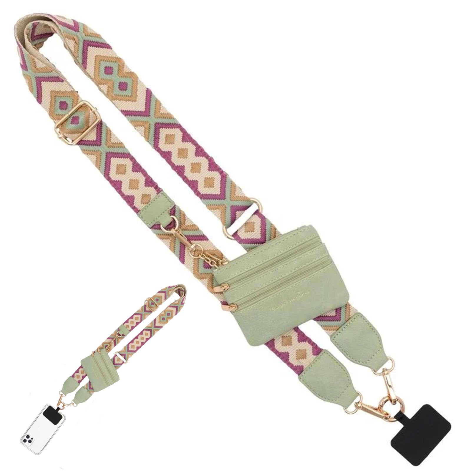 Brand Name Crossbody Phone Strap With Zippered Pouch - Adjustable Lanyard for Travel and Shopping