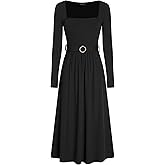 CIDER Long Sleeve Square Neck Knit High Waist Belted Midi Dress Bodycon Elegant Women's Fall Dresses