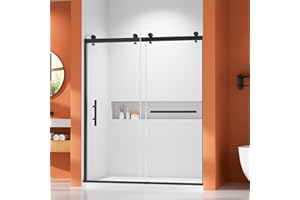 AVKENOEDY Shower Door 60" W x 74" H Double Sliding Shower Door, Framed Shower Door with 1/4" (6mm) Thick Tempered Glass, Explosion-Proof Film Nano Coating Matte Black
