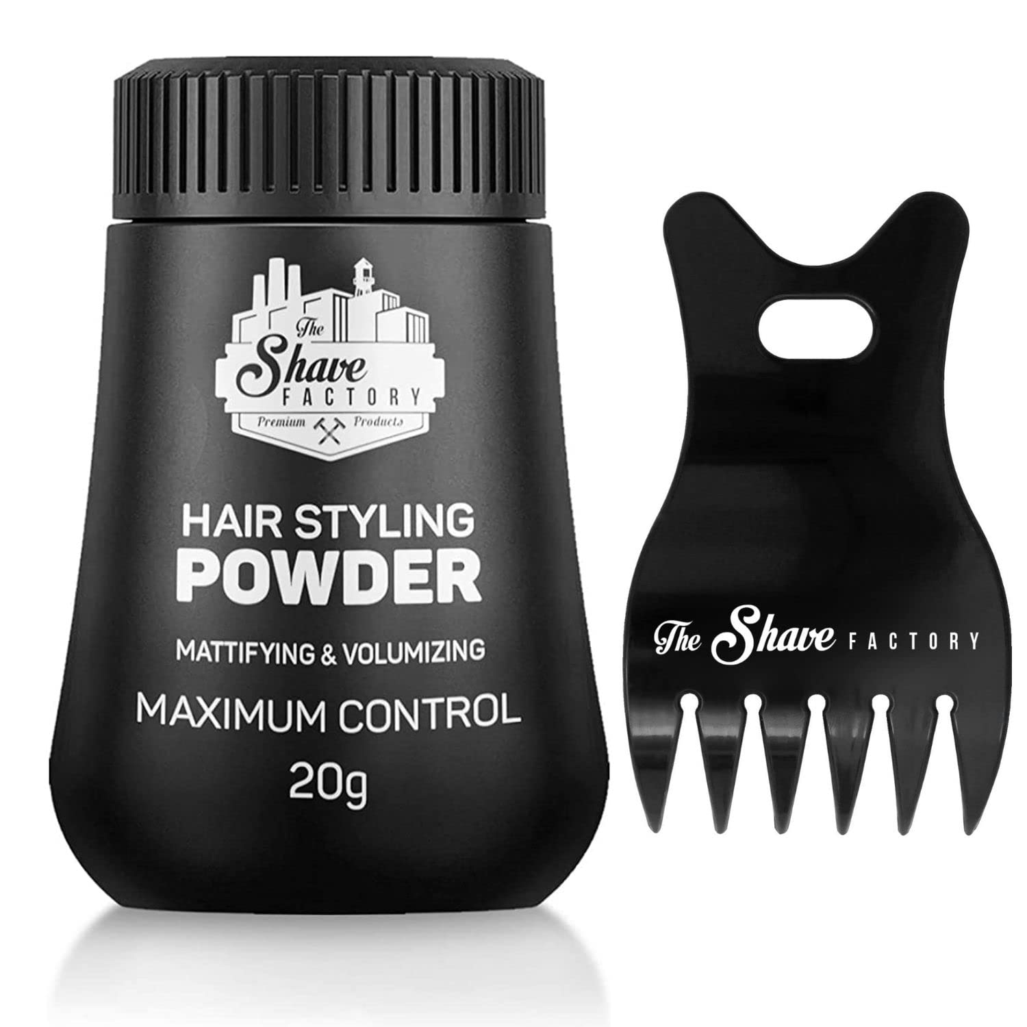 The Shave Factory Hair Styling Powder - Mattifying and Volumizing Powder, with comb types suitable for all areas of use, hair comb and powder wax (Comb 042 & Styling Powder)