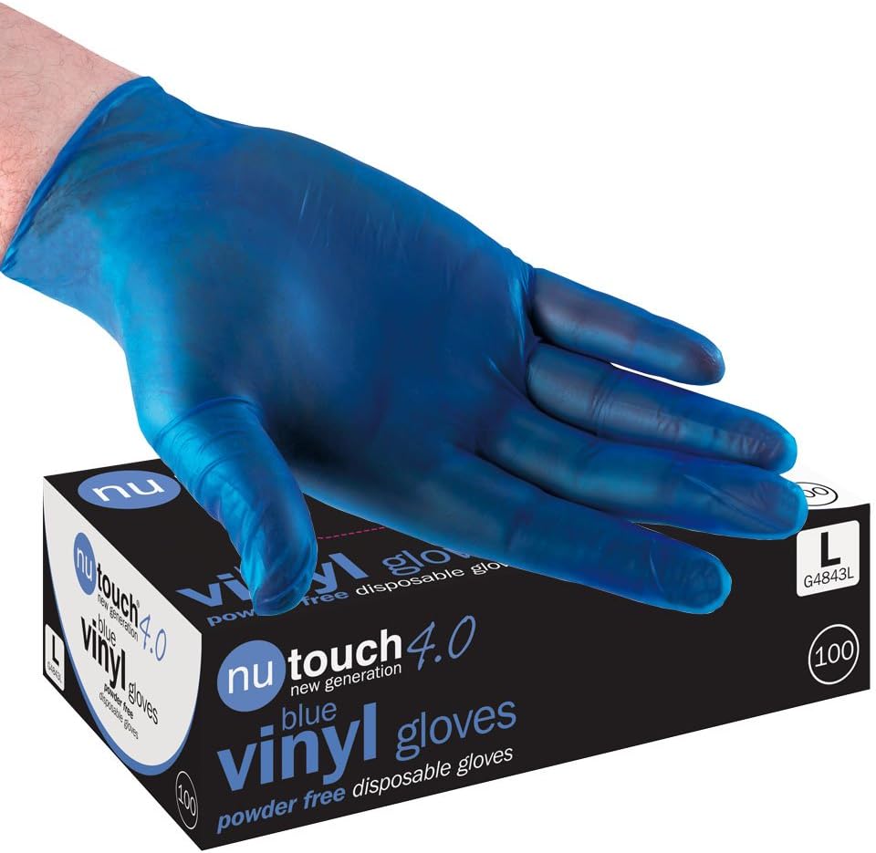 Nutouch 4.0 Blue Vinyl Powder Free Disposable Gloves (Box of 100) (1, Medium)