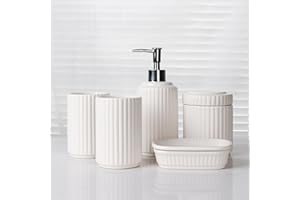 Bathroom Accessories Set 5PCS, Ceramic White Bathroom Accessory Set, Classic Design Bathroom Accessories Sets Complete, Home 