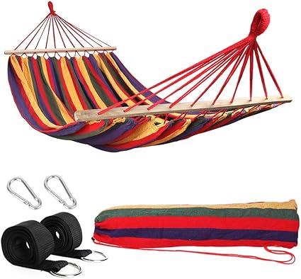 Anyoo Hamaca de Algodón con Barras de extensión Hamaca Individual de
