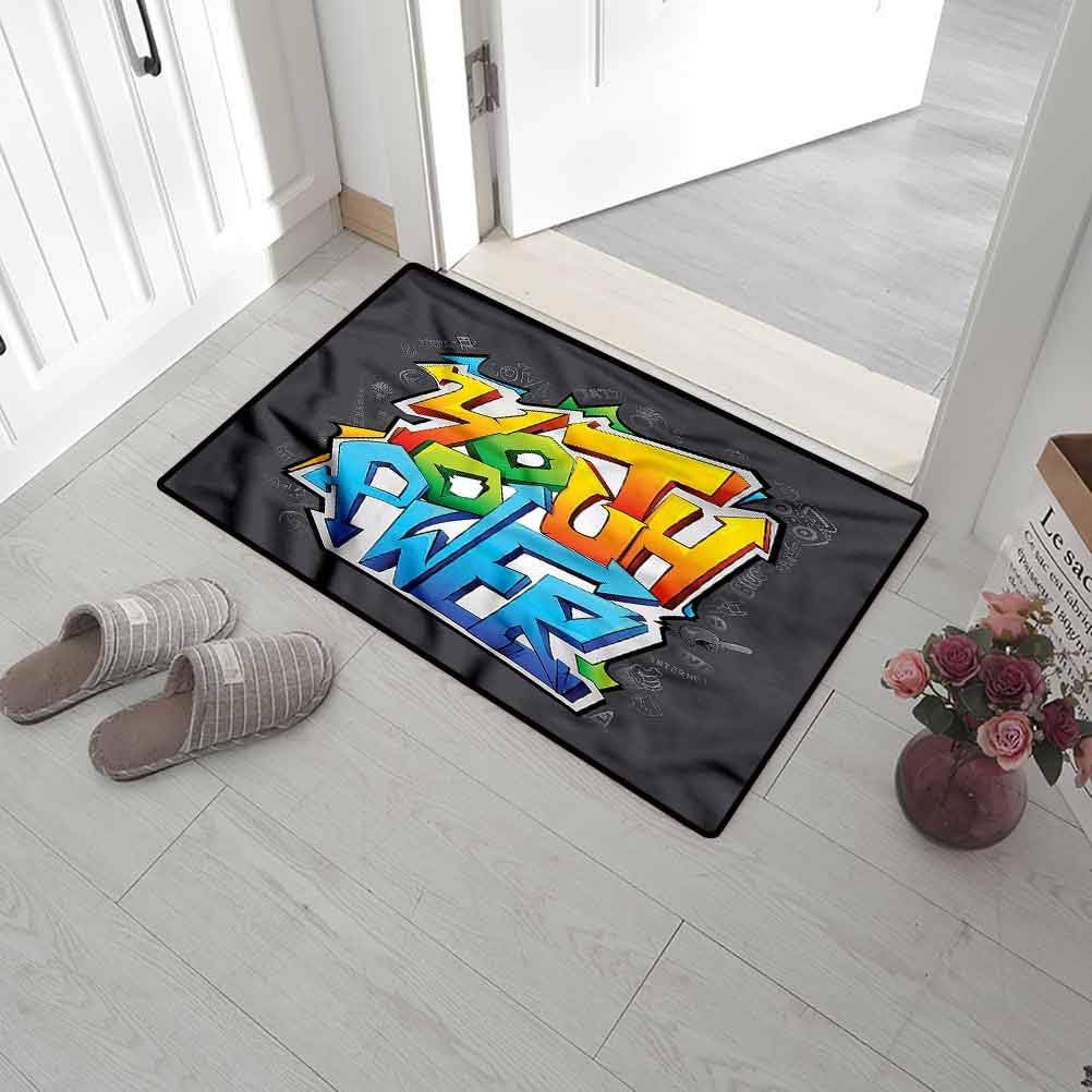 SCOCICI1588 Entryway Rug Youth, Graffiti Art Youth Power Durable Front Door Mat Super Absorbent Mud and Water 35 x 47 Inch