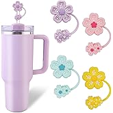4 Pcs Cherry Blossom Straw Topper for Stanley Cup Accessories,Silicone straw topper for Stanley 30&40 Oz Tumbler,Reusable Flower straw cover fits perfectly with all types of 10mm/0.4in