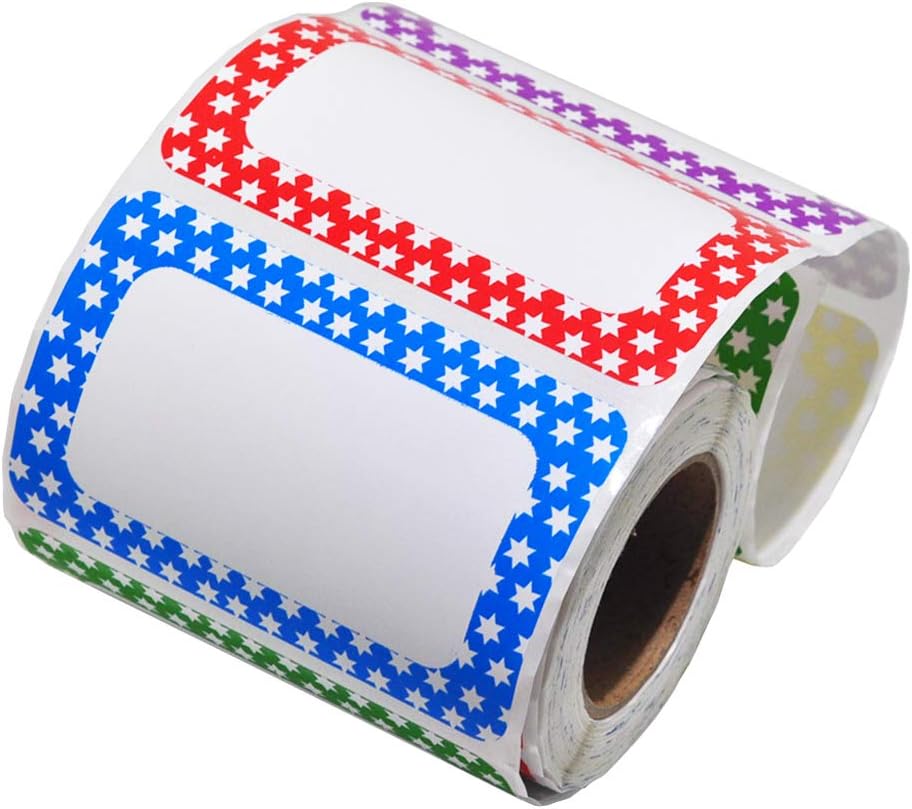 L LIKED 250 Stickers - Colors Plain Name tag Labels with Perforated Line for School Office Home (Star - 250 Labels) : Office Products