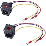 3Dman 15A 250V Rocker Switch On/Off Power Socket Inlet Module Plug 10A Fuse Switch with 18 AWG Wiring 3 Pin - 2pcs