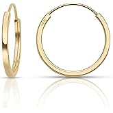 Olivia's Collection 14K White or Yellow Gold Lightweight Square Endless Hoop Earrings (10–20mm), True 1.0mm Width, Perfect for Lobe, Upperlobe Piercings, Unisex Design for Women, Men, and Teens