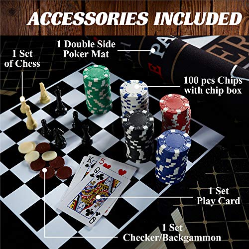 Compact Size and Portability with 6 Players 5 in-1 Multi-Game Poker Table, Blackjack, Poker, Checker, Chess, and Backgammon