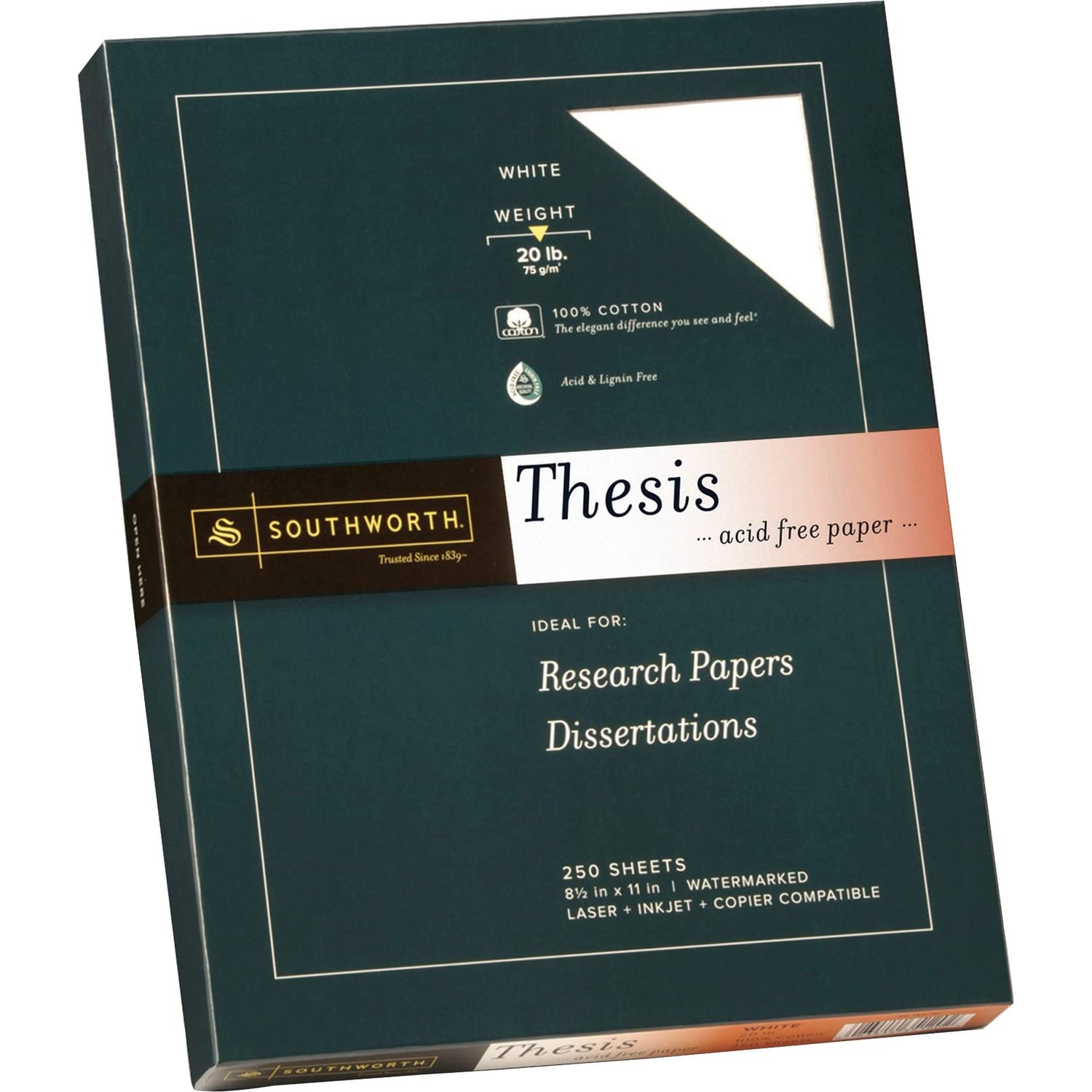 Southworth Exceptional Thesis Paper, 100% Cotton, 20lb, White, 250 Sheets (35-120-10)