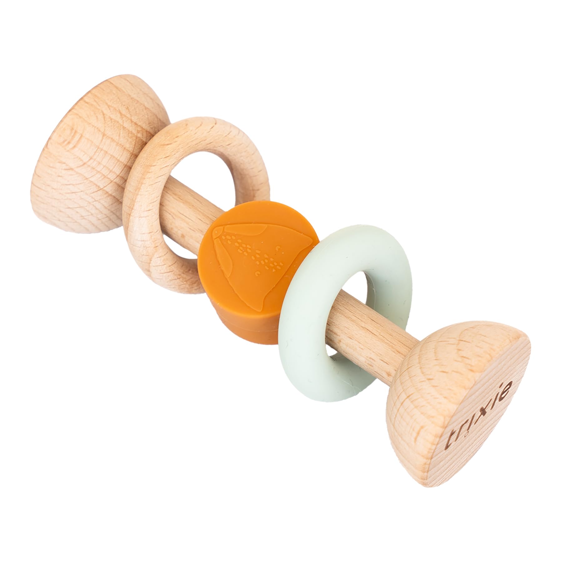 Trixie Wooden & Silicone Rattle - Mr. Fox | Baby Sensory Toy & Teether | Safe & Durable Newborn Toy | Developmental Toy for Babies
