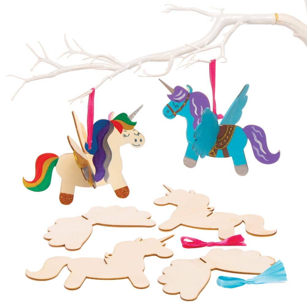 Baker Ross AT312 Wooden Unicorn Decoration - Pack of 6, Wood Craft to Paint, Make and Hang, 6 Pack