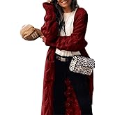 ZIWOCH Women's Long Cardigan Coats Cable Knit Casual Open Front Long Sleeve Loose Sweater with Pockets