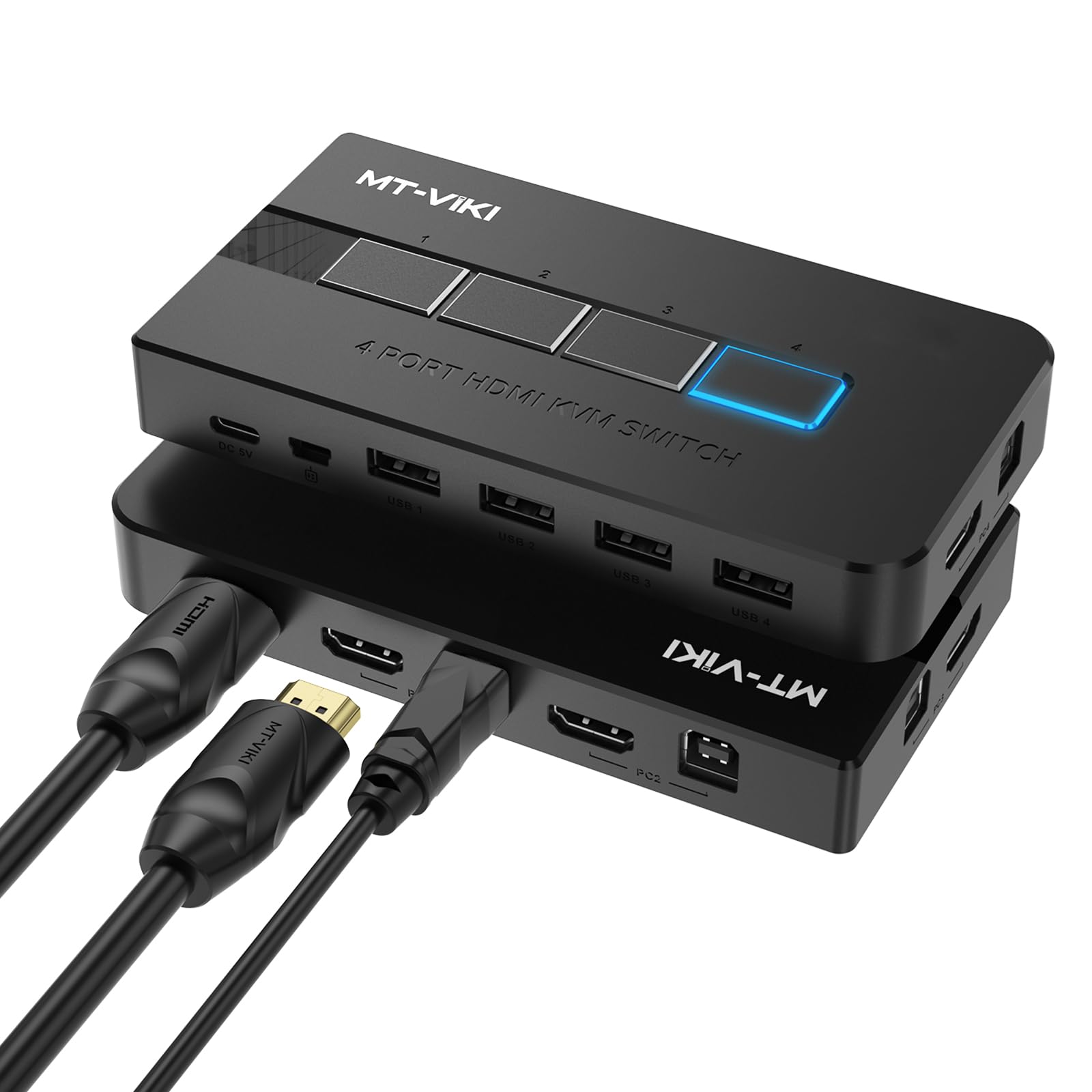 Photo 1 of MT-VIKI KVM Switch HDMI 4 Port Boxes, 4K@30Hz USB HDMI KVM Console for 4 PCs Share 1 HD Monitor and Keyboard Mouse, Button + Desktop Selector Switching