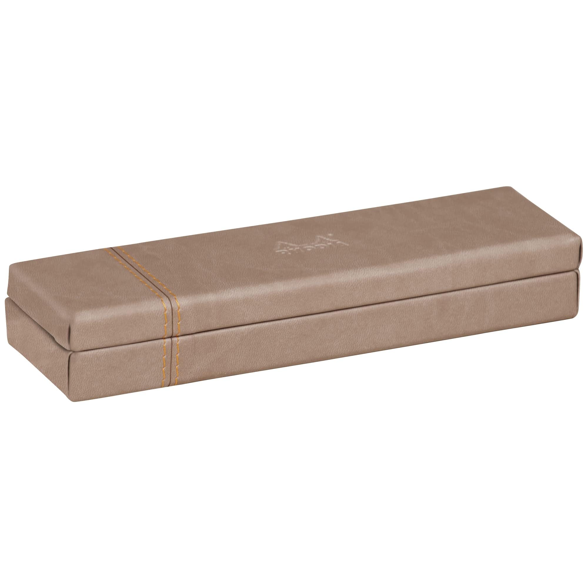 RHODIA 318874C - Taupe Pencil Case - 21 x 5.5 x 3 cm - Orange Saddle Stitching - Faux Leather Exterior - Rhodiarama Home Office Collection - Office Organization & Designer Storage