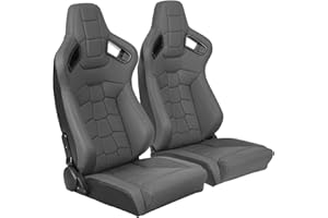 WTRAVEL Racing Seats 2 Pcs Reclinable Bucket Seats with 2 Sliders Adjustable PU Leather Seats Universal Sport Seats for Cars (Dark Gray, 37.0"×19.9"×21.7")