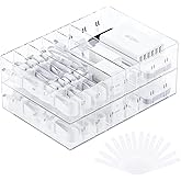 FRETONBA 2Pcs Cable Charger Organizer Box, Large Cords Storage Organizer with Adjustable Compartments and Wire Ties, Stackable Cord Organizer for Drawer - Clear
