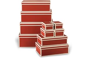 Soul & Lane Christmas Boxes with Lids - Set of 10, Festive Red Gift Boxes for Presents, Decorative Cardboard Holiday Storage