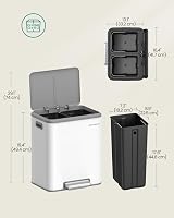 SONGMICS Kitchen Bin 2 x 4 Gal Double Bin Steel Soft-Close Lid Cloud White view 6